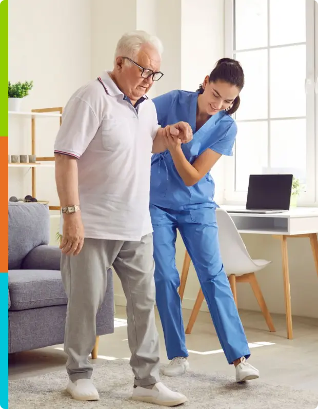 Personal support worker assisting an older adult